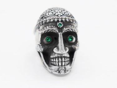 Man's Stainless Steel Ring Creation Emerald .20 CT