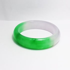 Translucent Solid Green/Light Violet Chinese Jade Bangle