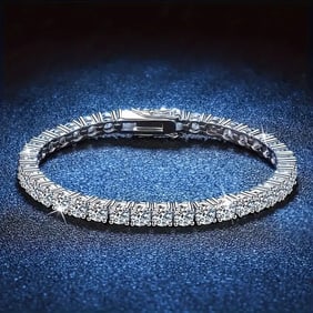 Woman Moisanite Tennis Bracelet 4.40 Carat W	/g Overlay 925