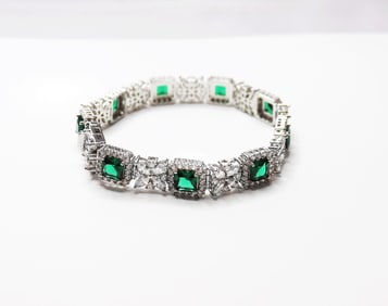 Creation, Diamond, Bracelet Emerald 15.Carat 18k W/G Overlay 925