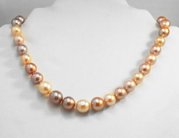 Natural Multi-Color Culture Pearl Necklace 9.1-12mm W/G