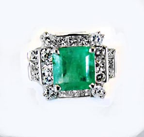 Natural Emerald Diamond Ring 4.74Ct 14k W/g