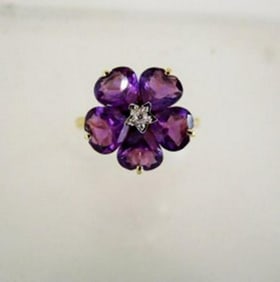 Natural Amethyst Diamond Ring 6.28Ct 14k Y/g