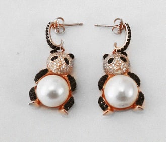 Panda Earrings 18k Rose Gold Overlay 925