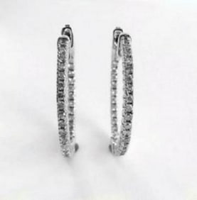 Diamond Hoop Earrings 1.15Ct 14k W/G