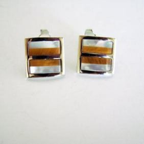 Men Cufflink Mother Pearl Tiger Eye 18k W/g Overlay