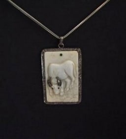 Carved Bone OX & Diamond: 1.10Ct 18k B/g  Overlay