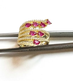 Creation Daimond Ruby Ring 3.15Ct 18k Y/g Overlay