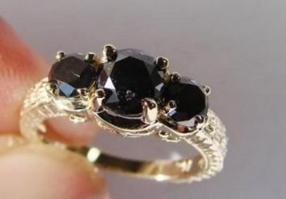 Black Diamond Ring 1.87 Carat 14K Yellow Gold