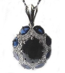 Blue Sapphire Pendant 14.00Ct Dia:1.00Ct 14k W/g