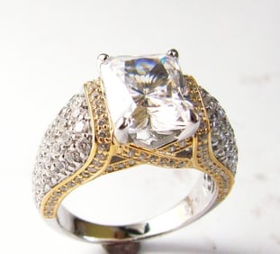 Creation Diamonds Ring 5.50ct 18k W-Y/g Overlay