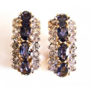 Blue Rhodolite-Diamond Earrings 4.16Ct 14k Y/g