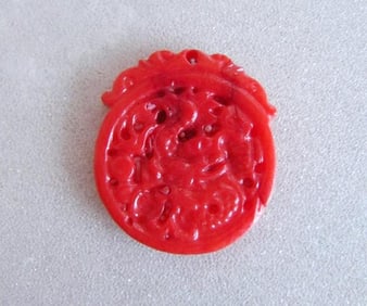 Natural Carved Dragon Coral Pendant 18.27 Ct