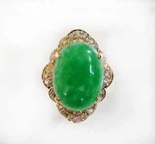 Anniversary Diamond-Jadeite Jade Ring 11.50Ct 14k Y/g