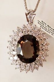 Smoky,Creation Diamond Pendant 9.41Ct 18k W/g Overlay