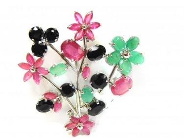 Natural Ruby, Emerald, Blue Sapphire 23.41Ct 18k W/g Ov