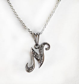 Initial Pendant 'N' Diamond .08Ct 14k W/g