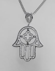 Hamsa Hand Pendan 18K W/G Overlay 925
