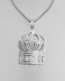 King Crown Pendant 18K W/G Overlay 925