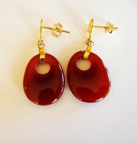 Natural Red Onxy Dangle Earrings 14k Y/g (1 of 3)
