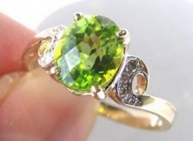 Anniversary Peridot Diamond Ring 1.67Ct 14k Y/g