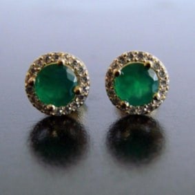 Creation Diamond & Emerald Stud Earring 1.73Ct 18k Y/g