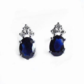 Blue Sapphire Diamond Stud Earrings 2.90Ct 14k W/G