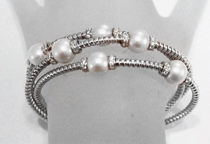 Culture Pearl Bangle 18k W/g Gold Overlay 925