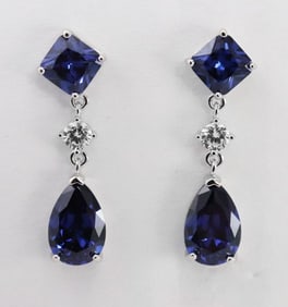 Earrings 11.3 Carat Creation, Blue Sapphire/Diamond 18k