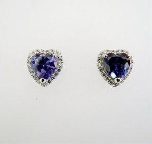 Creation Diamond/Tanzanite Earrings 4.18Ct 18k W/g Overlay