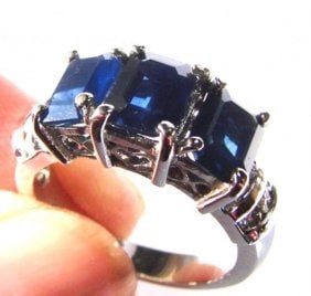Anniversary Blue Sapphire Diamond Ring 4.85Ct 14k W/g