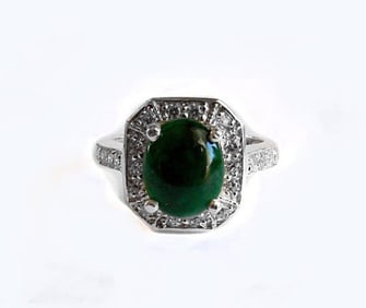 Anniversary Ring Imperial Jade/Diamond 2.98Ct 14k W/g
