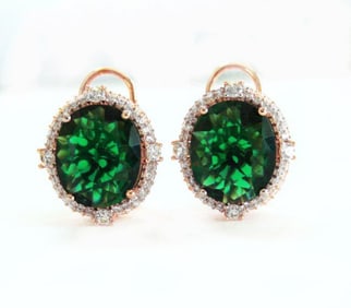 Creation Green Tourm Dia-Earring13.68Ct 18k R/g Overlay