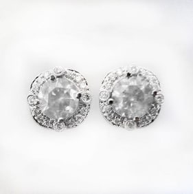 Jacket Stud Earrings Diamond 3.03Ct 18K White Gold