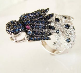 Creation Dia,sph,rb Dragon Ring 3.44Ct 18k W/G Overlay