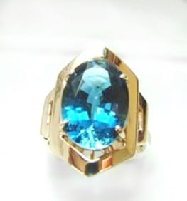 Ring Natural London Blue Topaz 6.84Ct 14k Y/g
