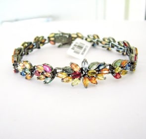 Multicolor Sapphire Bracelet 15.68Ct 18k B/g Overlay