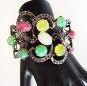 Bangle Natural Gems Multicolor 58.62Ct 18k B/g Overlay