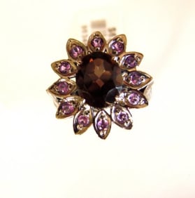 Smoky&Amethyst Ring 4.78Ct 18k B/g Overlay