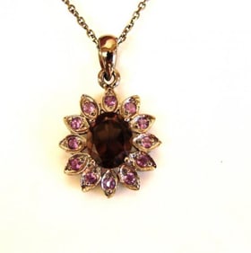 Smoky&Amethyst Pendant 4.78Ct 18k B/g Overlay