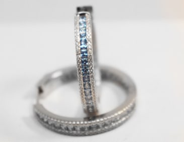 Creation Diamond/Blue Topaz Hoop Earrings 18kW/G Over