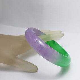 Translucent Solid Green/Violet Chinese Jade Bangle