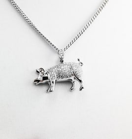 Pig Figure Pendant 18K Whit Gold Overly Brass