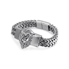 Man’s 925 Sterling Silver Lion Head t/ Titanium Bracelet (1 of 2)