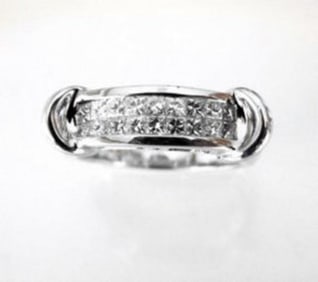 Anniversary Ring Diamond Princess Cut 1.47Ct 14k W/g