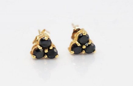 Black Diamond Stud Earrings .72 Ct 14k Yellow Gold