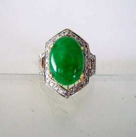 Natural Diamond- Jadeite Jade Ring 4.72Ct 18k Y/g