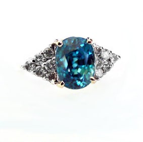 Natural Blue Zircon Diamond Ring: 5.84Ct 14k Y/g