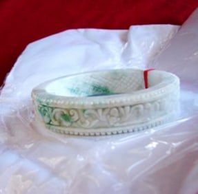 Cert Natural Jadeite Jade Carved Bangle Grade A SZ 7