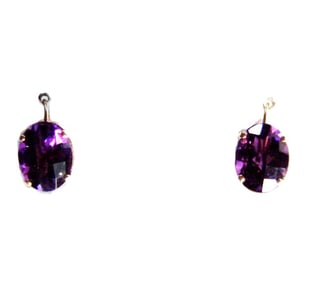 Natural Amethyst Oval Drop Earrings 5.70Ct 14k Y/G